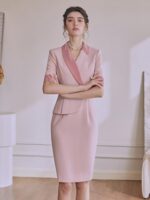 여성을 위한 핑크색 전문 드레스, 우아한 정장 스커트, 호스트 정장, 의료 미용 정장 스커트, 미용실 프런트 데스크 작업복 - 이미지 2