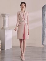 여성을 위한 핑크색 전문 드레스, 우아한 정장 스커트, 호스트 정장, 의료 미용 정장 스커트, 미용실 프런트 데스크 작업복 - 이미지 3