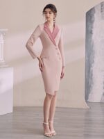 여성을 위한 핑크색 전문 드레스, 우아한 정장 스커트, 호스트 정장, 의료 미용 정장 스커트, 미용실 프런트 데스크 작업복 - 이미지 4