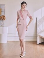 여성을 위한 핑크색 전문 드레스, 우아한 정장 스커트, 호스트 정장, 의료 미용 정장 스커트, 미용실 프런트 데스크 작업복 - 이미지 5