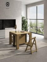 Manuti 솔리드 우드 접이식 접이식 식탁은 작은 가정용으로 꺼내서 늘릴 수 있습니다. 보이지 않는 식탁과 의자가 있는 멋진 섬 테이블 - 이미지 2