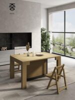 Manuti 솔리드 우드 접이식 접이식 식탁은 작은 가정용으로 꺼내서 늘릴 수 있습니다. 보이지 않는 식탁과 의자가 있는 멋진 섬 테이블 - 이미지 3