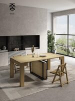 Manuti 솔리드 우드 접이식 접이식 식탁은 작은 가정용으로 꺼내서 늘릴 수 있습니다. 보이지 않는 식탁과 의자가 있는 멋진 섬 테이블 - 이미지 4