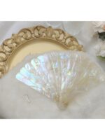 딩핀 빈티지 수제 진주조개 부채 한복 사진 소품 모조 앤틱 진주조개 접이식 부채 - 이미지 2