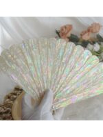 딩핀 빈티지 수제 진주조개 부채 한복 사진 소품 모조 앤틱 진주조개 접이식 부채 - 이미지 3