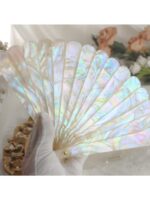 딩핀 빈티지 수제 진주조개 부채 한복 사진 소품 모조 앤틱 진주조개 접이식 부채 - 이미지 5