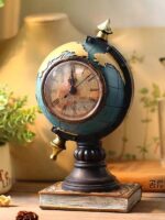 레트로 문학 고전 시계 진자 테이블 시계 홈 거실 테이블 시계 데스크탑 소형 지구본 수지