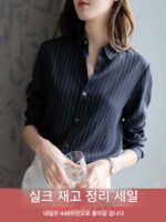 실크 여성용 스트라이프 셔츠 긴팔 봄 가을 상의 여성 새로운 틈새 디자인 고급 루즈 시크 셔츠 - 이미지 2