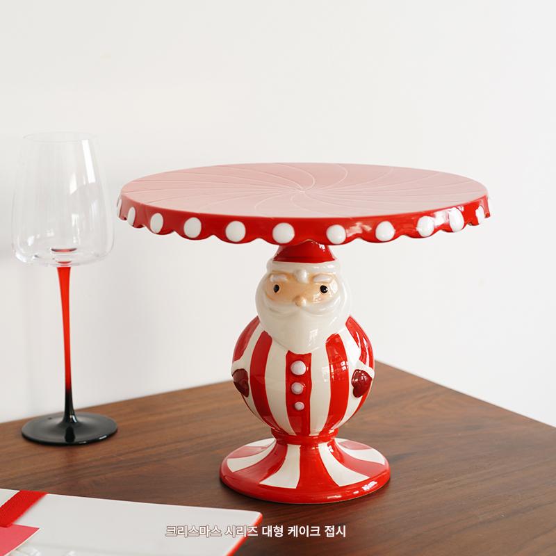 main_684270304774_0 10인치 수출용 고급 핸드페인팅 서커스 산타클로스 모양 세라믹 케이크 접시 하이풋 트레이 크리스마스 - 이미지 1