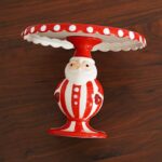 10인치 수출용 고급 핸드페인팅 서커스 산타클로스 모양 세라믹 케이크 접시 하이풋 트레이 크리스마스 - 이미지 3