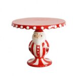 10인치 수출용 고급 핸드페인팅 서커스 산타클로스 모양 세라믹 케이크 접시 하이풋 트레이 크리스마스 - 이미지 5