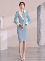 블루 정장 드레스 여성 여름 방송 진행자 예술 시험 정장 정장 스커트 기질 전문가 복장 작업복