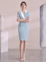 블루 정장 드레스 여성 여름 방송 진행자 예술 시험 정장 정장 스커트 기질 전문가 복장 작업복 - 이미지 2