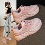 여성용 내부 키 증가 흰색 신발 2024년 신상품 봄 가을 통기성 핑크 두꺼운 밑창 캐주얼 신발 올매치 아빠 신발로 발이 작아 보여요