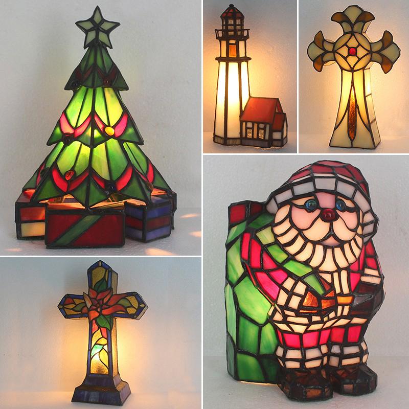 main_692222828542_0 미국 티파니 크리스마스 트리 장식 데스크탑 장식품 휴일 장면 레이아웃 크리스마스 트리 십자가 창의적인 조명 - 이미지 1