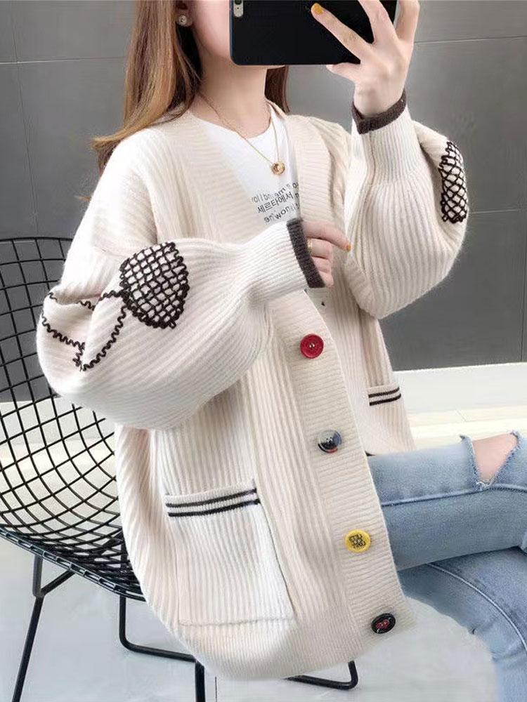main_700749767795_0 니트 가디건 여성 봄 가을 2025년 신상품 한국 스타일 유행 여성 스웨터 한국 스타일 느슨한 중간 길이 코트 - 이미지 1