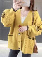 니트 가디건 여성 봄 가을 2025년 신상품 한국 스타일 유행 여성 스웨터 한국 스타일 느슨한 중간 길이 코트 - 이미지 3