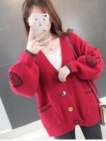 니트 가디건 여성 봄 가을 2025년 신상품 한국 스타일 유행 여성 스웨터 한국 스타일 느슨한 중간 길이 코트 - 이미지 4