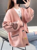 니트 가디건 여성 봄 가을 2025년 신상품 한국 스타일 유행 여성 스웨터 한국 스타일 느슨한 중간 길이 코트 - 이미지 5