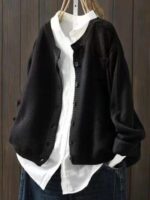 2025년 봄 가을 신상품 루즈 니트 가디건 재킷 아티스틱 라지 사이즈 캐주얼 올매치 롱슬리브 스웨터 솔리드 컬러 탑 - 이미지 3