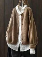 2025년 봄 가을 신상품 루즈 니트 가디건 재킷 아티스틱 라지 사이즈 캐주얼 올매치 롱슬리브 스웨터 솔리드 컬러 탑 - 이미지 4