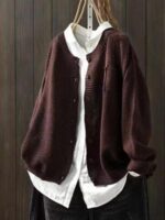 2025년 봄 가을 신상품 루즈 니트 가디건 재킷 아티스틱 라지 사이즈 캐주얼 올매치 롱슬리브 스웨터 솔리드 컬러 탑 - 이미지 5