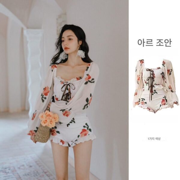 아레조안 레트로 수영복 여성 원피스 등 없는 섹시 삼각형 긴팔 2025년 신상품 싼야 해변 휴가