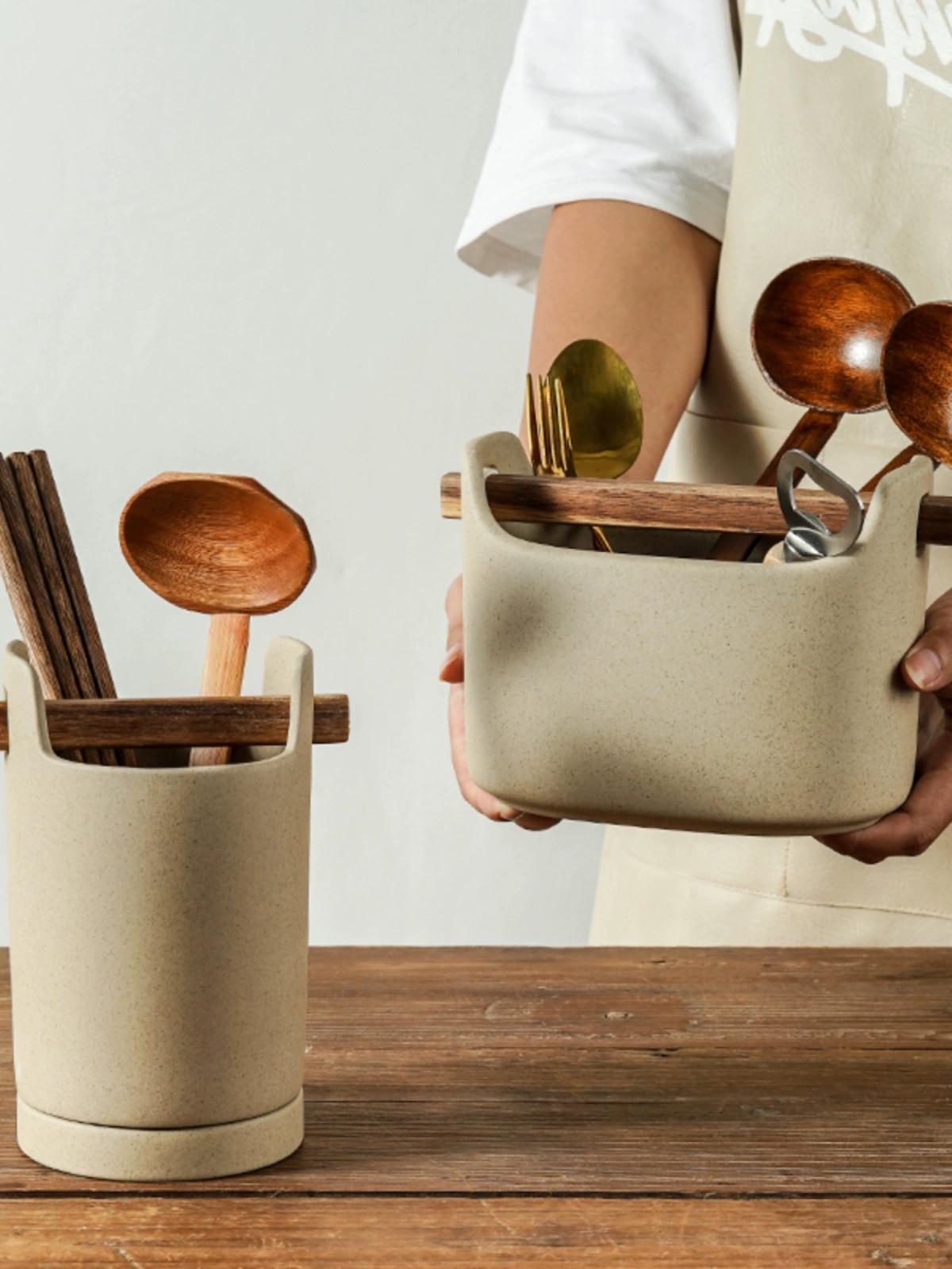 main_720739393220_0 일본식 젓가락 받침 세라믹 식기 주방용품 배수구 보관통 칼 포크 숟가락 주방 수납 선반 보관함 - 이미지 1