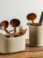 일본식 젓가락 받침 세라믹 식기 주방용품 배수구 보관통 칼 포크 숟가락 주방 수납 선반 보관함 - 이미지 3