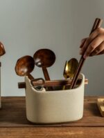 일본식 젓가락 받침 세라믹 식기 주방용품 배수구 보관통 칼 포크 숟가락 주방 수납 선반 보관함 - 이미지 4