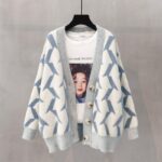 고급 울 스웨터 니트 코트 가디건 여성 대학 스타일 2024 가을 겨울 신상품 루즈 아우터 두꺼워짐 - 이미지 2