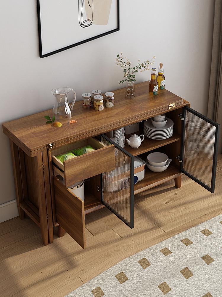 main_728735744383_0 견고한 목재 접이식 식탁, 식사 사이드 캐비닛, 통합 중국식 소형 아파트 홈 벽면 수납 캐비닛 접이식 식탁 - 이미지 1