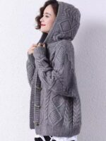 2025년 가을/겨울 여성용 트위스트 후드 재킷 여성용 스웨터 카디건 루즈한 대형 니트 울 스웨터 탑 두꺼워짐