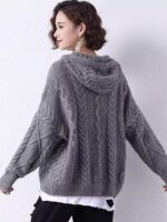 2025년 가을/겨울 여성용 트위스트 후드 재킷 여성용 스웨터 카디건 루즈한 대형 니트 울 스웨터 탑 두꺼워짐 - 이미지 3