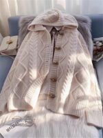 2025년 가을/겨울 여성용 트위스트 후드 재킷 여성용 스웨터 카디건 루즈한 대형 니트 울 스웨터 탑 두꺼워짐 - 이미지 4