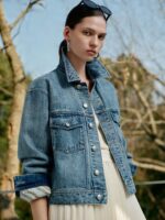 COKEYA/데님 화보~슬럽 코튼 워시드 루즈 라펠 롱 슬리브 크롭 데님 재킷 코트 여성 초가을