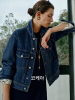 COKEYA/데님 화보~슬럽 코튼 워시드 루즈 라펠 롱 슬리브 크롭 데님 재킷 코트 여성 초가을 - 이미지 3