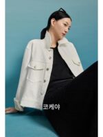 COKEYA/데님 화보~슬럽 코튼 워시드 루즈 라펠 롱 슬리브 크롭 데님 재킷 코트 여성 초가을 - 이미지 4