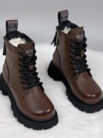 순수 양모 스노우 부츠 여성 가죽 및 모피 2025 가을 및 겨울 새로운 스타일 플러스 벨벳 두꺼운 따뜻한 마틴 부츠 짧은 부츠 - 이미지 2