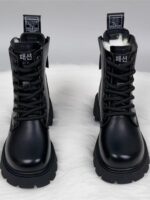 순수 양모 스노우 부츠 여성 가죽 및 모피 2025 가을 및 겨울 새로운 스타일 플러스 벨벳 두꺼운 따뜻한 마틴 부츠 짧은 부츠 - 이미지 3