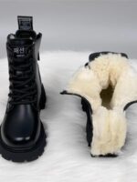 순수 양모 스노우 부츠 여성 가죽 및 모피 2025 가을 및 겨울 새로운 스타일 플러스 벨벳 두꺼운 따뜻한 마틴 부츠 짧은 부츠 - 이미지 4