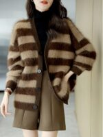 가을 신상품 하이엔드 패션 다용도 슬림 스트라이프 루즈 니트 카디건 스웨터 재킷 특가 판매 - 이미지 3