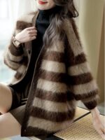 가을 신상품 하이엔드 패션 다용도 슬림 스트라이프 루즈 니트 카디건 스웨터 재킷 특가 판매 - 이미지 4