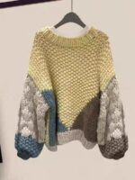 니치 디자인 니트 풀오버 스웨터 여성 2023 가을 신상품 루즈한 레이지 스타일 컬러 매칭 두꺼운 울 탑