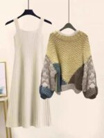 니치 디자인 니트 풀오버 스웨터 여성 2023 가을 신상품 루즈한 레이지 스타일 컬러 매칭 두꺼운 울 탑 - 이미지 5