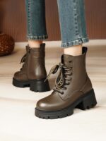 부츠 여성 2025 새로운 스타일 정품 가죽 겨울 두꺼운 굽 플러스 벨벳 마틴 부츠 두꺼운 바닥 짧은 부츠 울 하이힐 큰 면 여성 신발 - 이미지 3