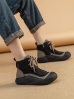 대형 사이즈 여성화 41~43 가을 겨울 플러스 벨벳 마틴 부츠 여성 하이탑 여성 부츠 숏 부츠 레트로 코튼 슈즈 캐주얼 슈즈 - 이미지 2