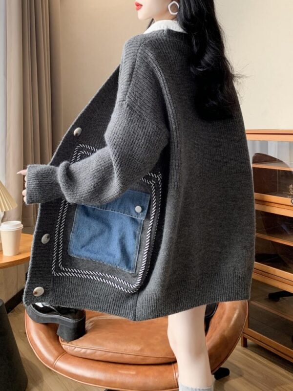 슈퍼 아름다운 느슨한 레이지 스타일 니트 카디건 여성 가을 ​​겨울 새로운 한국 버전 고급 중간 길이 스웨터 재킷