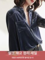 벨벳 여성용 셔츠 봄 가을 프랑스 기질 속옷 수출용 상의 디자인 틈새 고급 바텀 셔츠 - 이미지 2