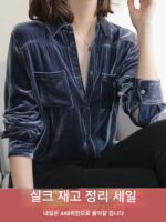 벨벳 여성용 셔츠 봄 가을 프랑스 기질 속옷 수출용 상의 디자인 틈새 고급 바텀 셔츠 - 이미지 3